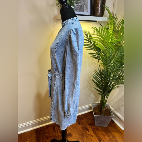 Nasty Gal Acid Wash Denim Long Sleeve Belted Mini Dress Large - Picture 3 of 9